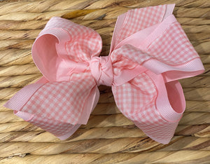 Lt Pink Layered Gingham Bow